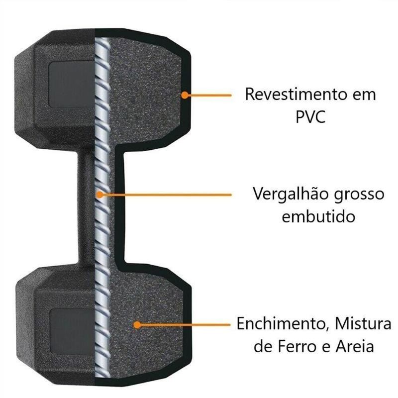 Halter Peso Dumbell Sextavado Bonafit 9kg Preto Ahead Sports