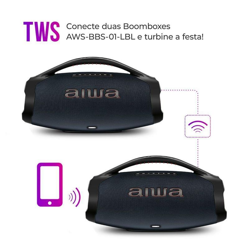 Caixa de Som Boombox Aiwa AWS-BBS-01-LBL 200W Bluetooth USB com Iluminação RGB Preto
