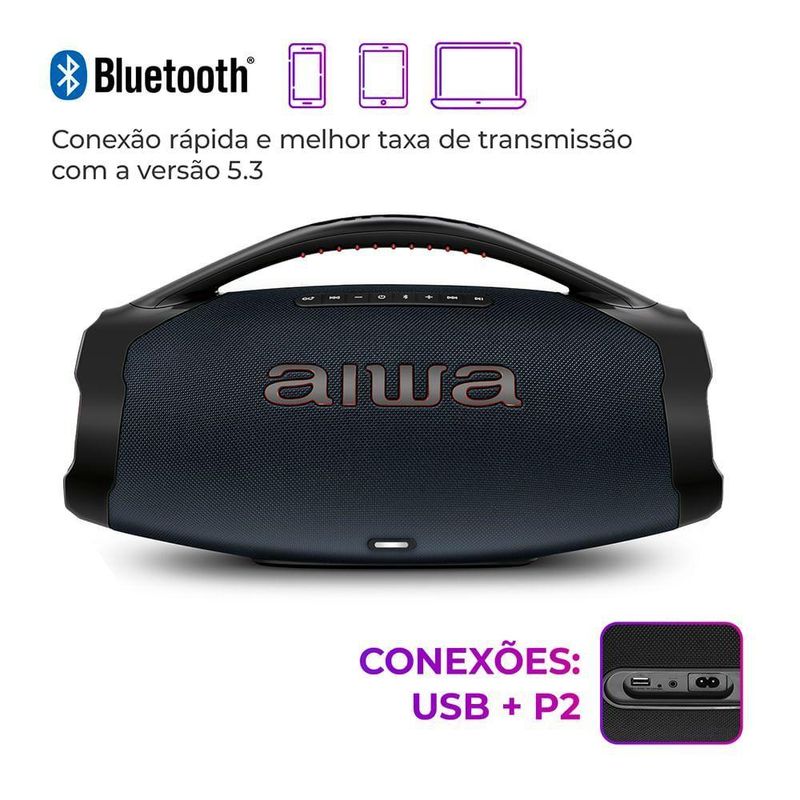 Caixa de Som Boombox Aiwa AWS-BBS-01-LBL 200W Bluetooth USB com Iluminação RGB Preto