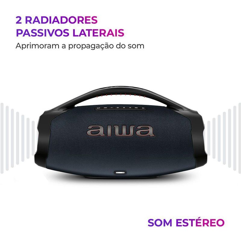 Caixa de Som Boombox Aiwa AWS-BBS-01-LBL 200W Bluetooth USB com Iluminação RGB Preto