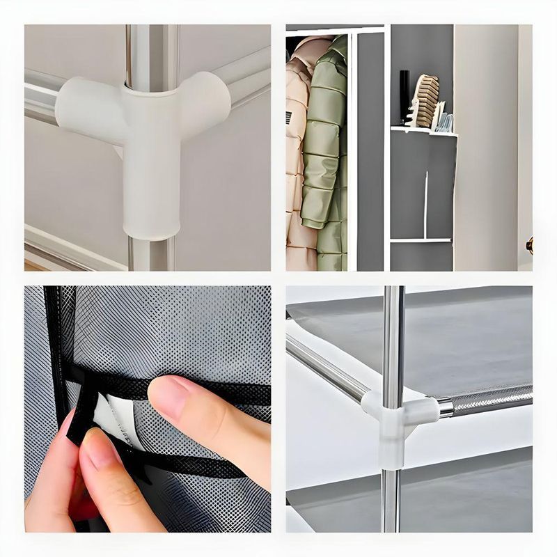 Closet Dobrável com Capa em Tecido Impermeável e Divisórias Internas Aço Cinza