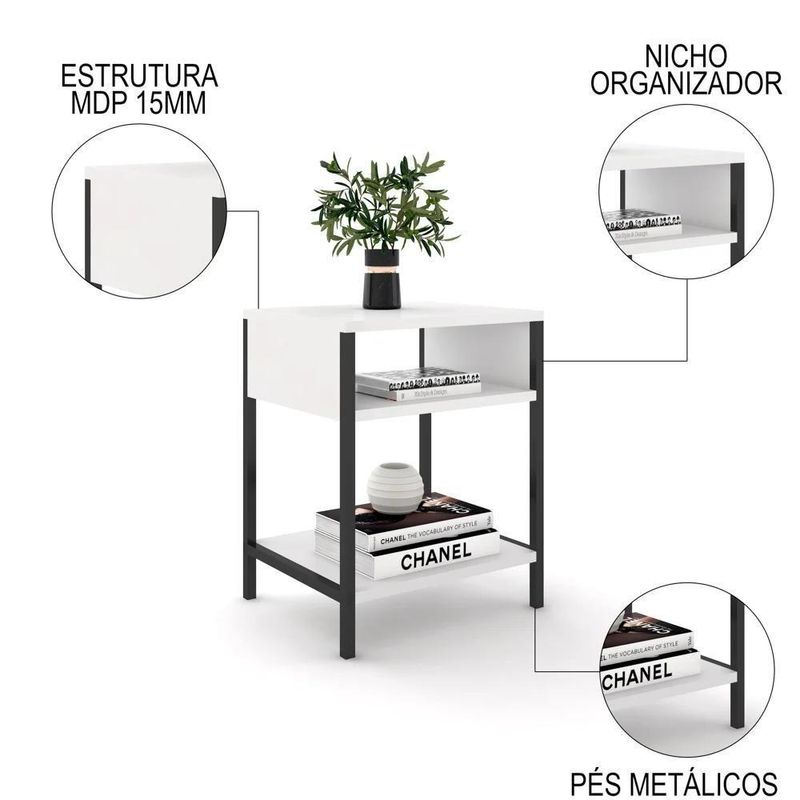 Mesa De Cabeceira Estilo Industrial Plaza L03 Branco - Mpozenato