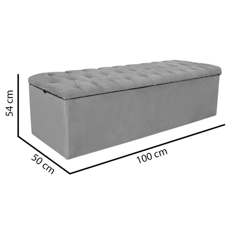 Calçadeira com Baú Livia 100CM Solteiro Corino Madeira Azul Marinho