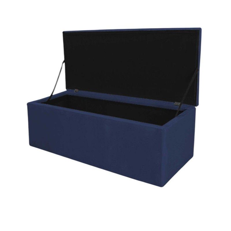 Calçadeira com Baú Livia 100CM Solteiro Corino Madeira Azul Marinho
