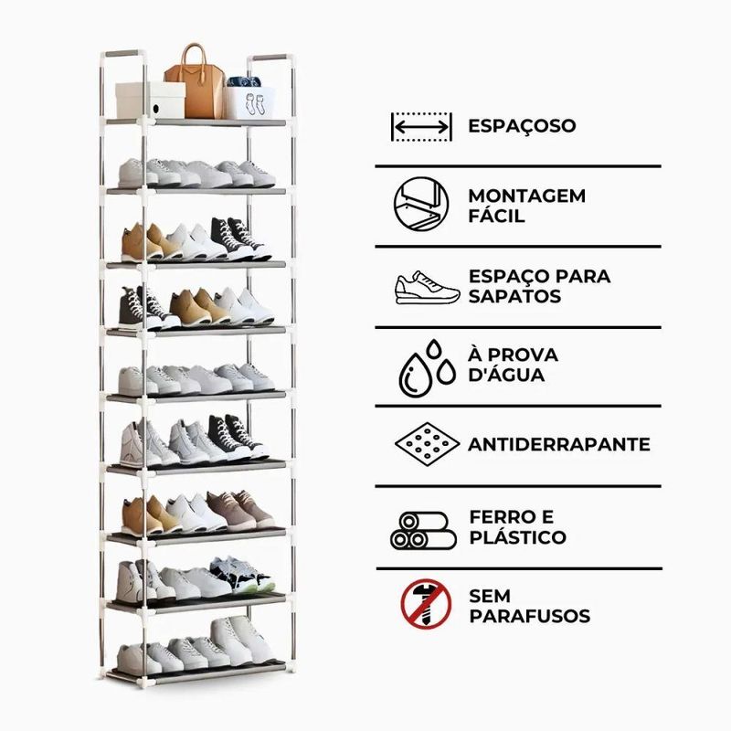 Sapateira Vertical Giga Com 9 Prateleiras Estrutura Em Aço Organizador Para Até 27 Pares De Sapatos