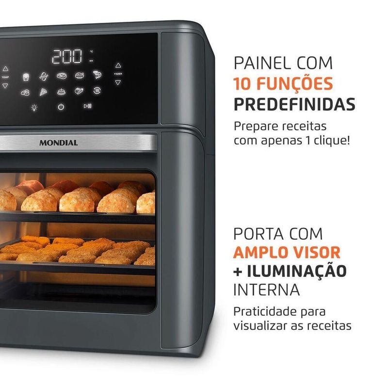 Fritadeira air fryer oven mondial afon-12l-fg 12l digital 2000w cinza