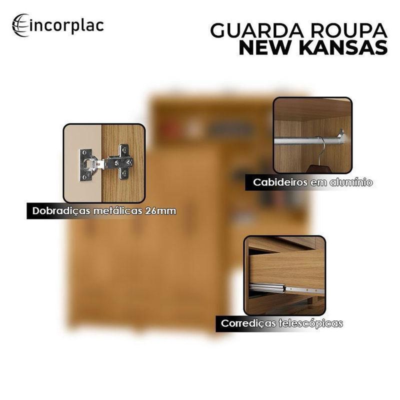Cômoda 4 Gavetas New E Guarda Roupa Casal New Kansas Carvalho Americano Tx -incorplac