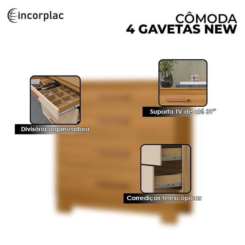Cômoda 4 Gavetas New E Guarda Roupa Casal Londres Carvalho Americano Tx -incorplac