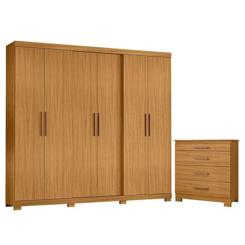 Cômoda 4 Gavetas New E Guarda Roupa Casal San Diego Carvalho Americano Tx -incorplac