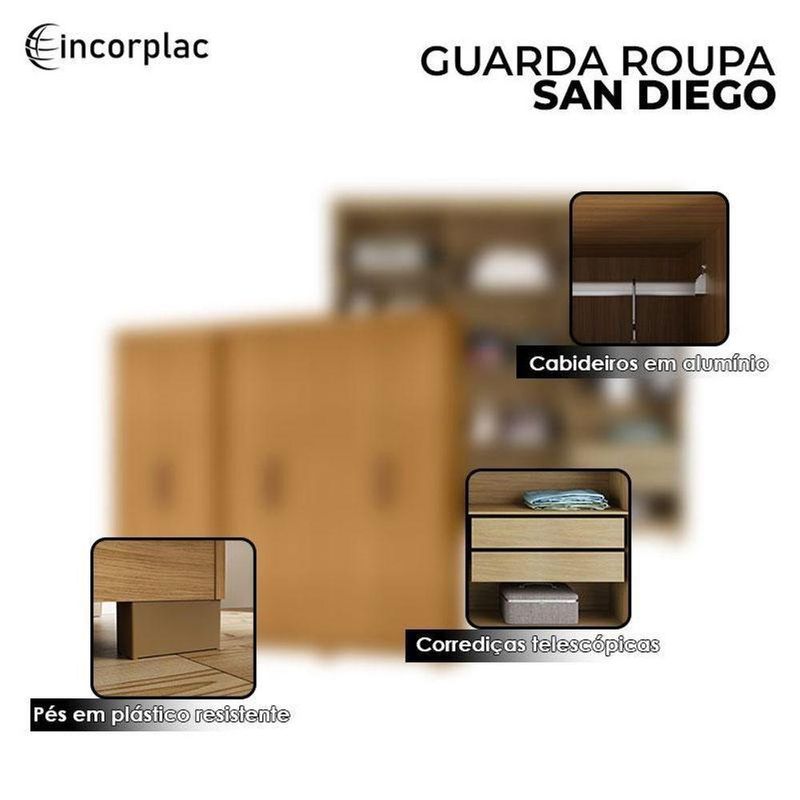 Cômoda 4 Gavetas New E Guarda Roupa Casal San Diego Carvalho Americano Tx -incorplac