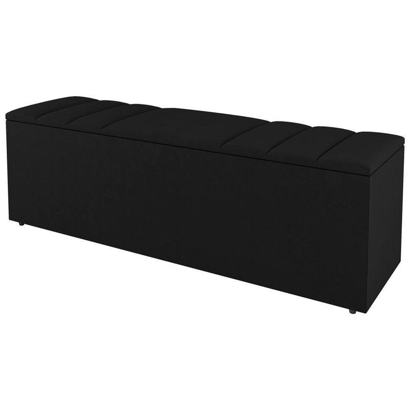 Calçadeira Baú Grace 140CM Casal Sintético com Estrutura Madeira Preto
