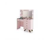 Penteadeira Camarim Luna 9 Gavetas com Espelho Iluminação LED MDF Branco Rosê