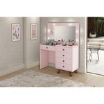Penteadeira Camarim Luna 9 Gavetas com Espelho Iluminação LED MDF Branco Rosê