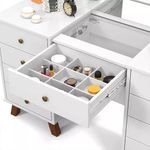 Penteadeira Camarim Luna 9 Gavetas com Espelho Iluminação LED MDF Branco Rosê