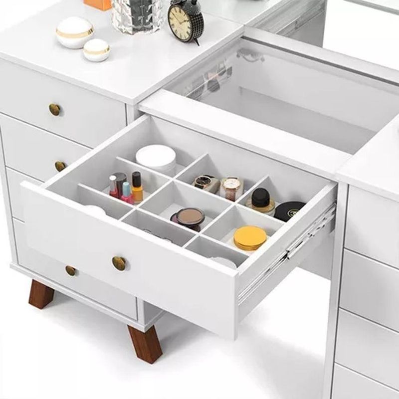 Penteadeira Camarim Luna 9 Gavetas com Espelho Iluminação LED MDF Branco Rosê