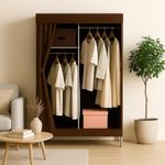 Guarda-roupa Portátil Dobrável com Cabideiro e 3 Prateleiras Organizadoras Sapateira Marrom
