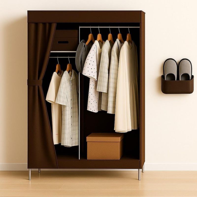 Guarda-roupa Portátil Dobrável com Cabideiro e 3 Prateleiras Organizadoras Sapateira Marrom