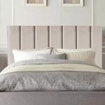 Cabeceira Carla Casal Estofada em Madeira Maciça com Revestimento em Tecido Suede Bege