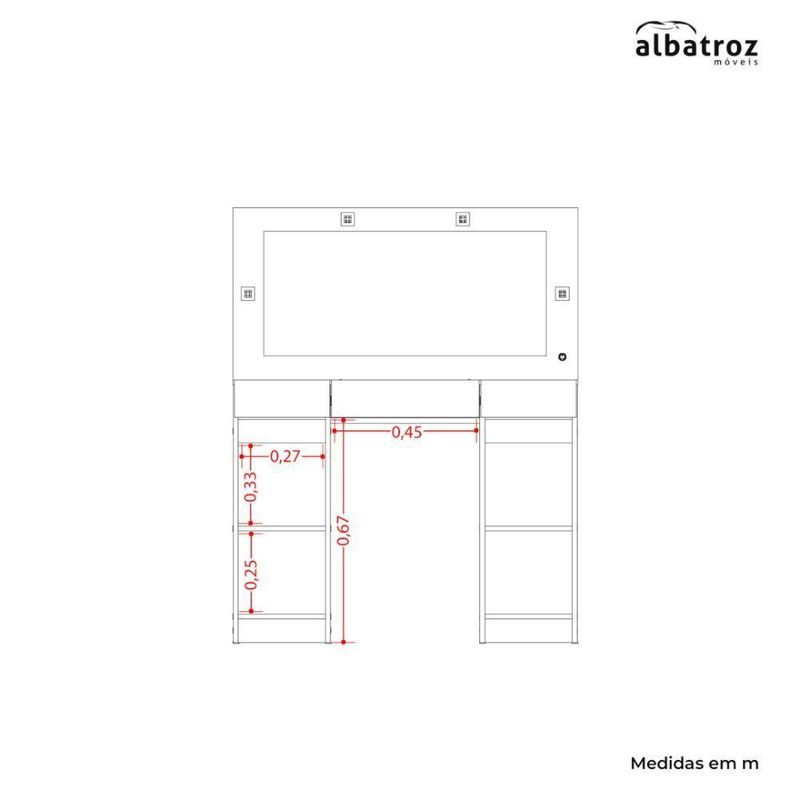 Penteadeira 2 Portas 4 Gavetas Com Visor De Vidro Studio Cinamomo/off White