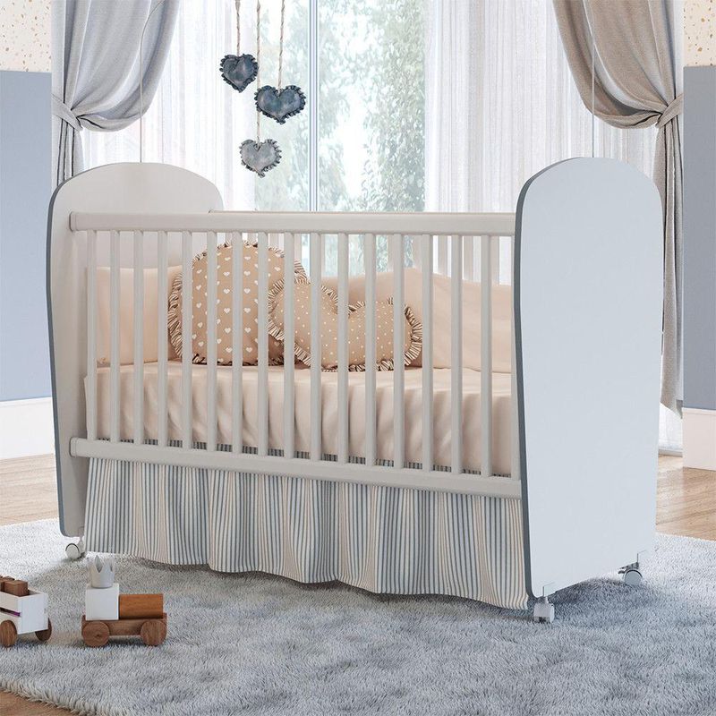 Berço Feito Em Mdp 15mm Com Bordas Em Pvc Percasa Branco Com Azul