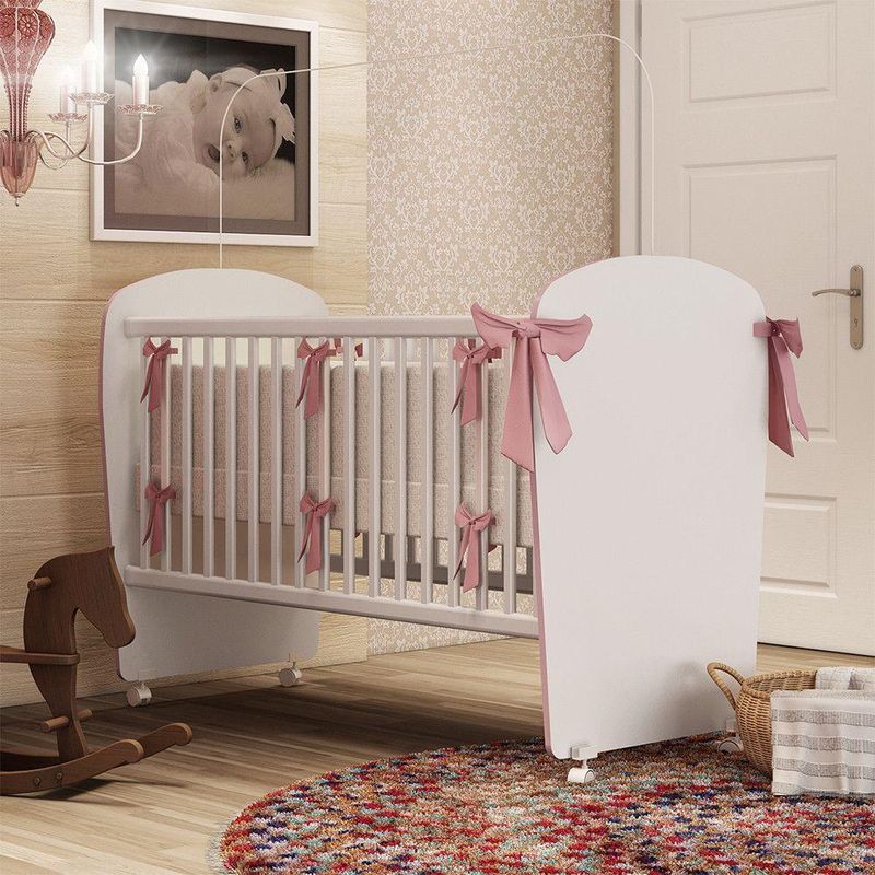 Berço Feito Em Mdp 15mm Com Bordas Em Pvc Percasa Branco/rosa