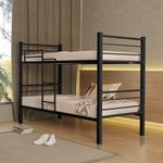 Beliche Solteiro Cristal com Grade de Proteção, Escada e 2 Colchões D23 em Aço Preto