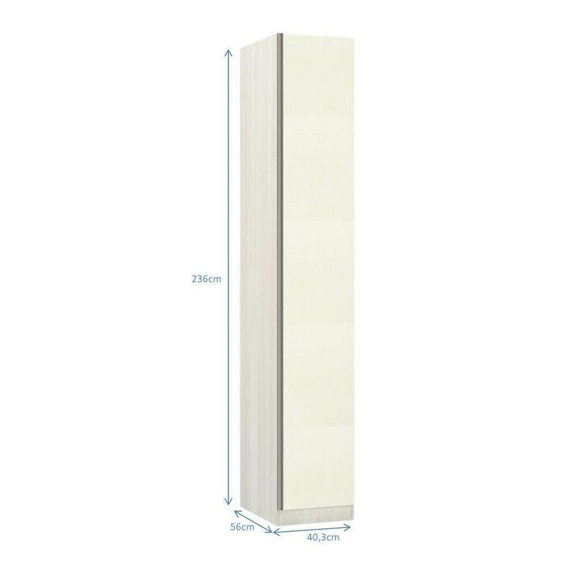 Guarda Roupa Solteiro Prime Plus 1 Porta Bater Sem Gavetas Legno Crema Com Kashmir