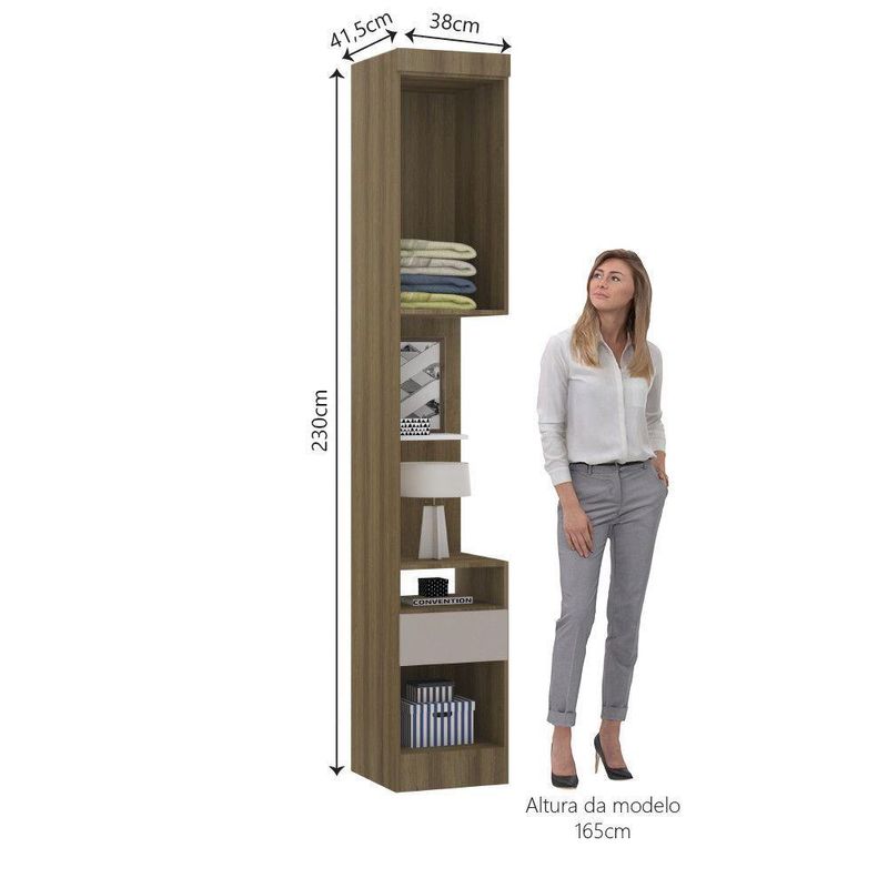 Mesa Cabeceira Alta 38cm 1Porta 1Gaveta Paris Avelã Cinammon