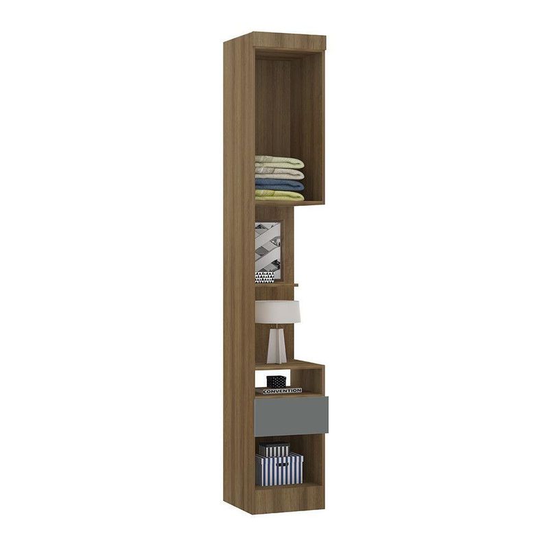 Mesa De Cabeceira Alta 1 Porta 1 Gaveta 38cm Veneza Luciane Móveis Avelã Pf/cinza Supremo Pf