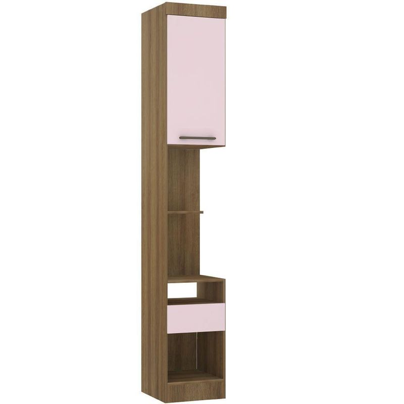 Mesa Cabeceira Alta 38cm 1Porta 1Gaveta Paris Avelã/Rosa Pf