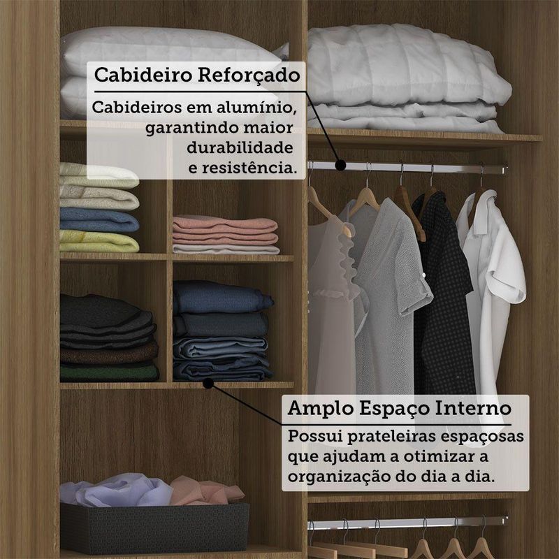 Guarda Roupa Modulado Veneza 2 Portas de Correr 3 Gavetas Avelã Luciane Móveis