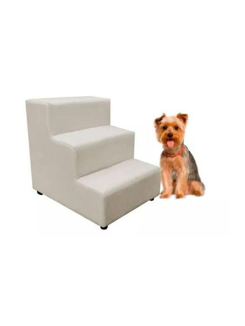 Escada Escadinha Pet Cachorro 3 Degraus Rampa Suede Dog Cor:bege