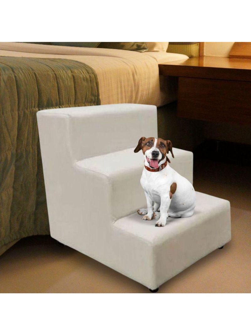Escada Escadinha Pet Cachorro 3 Degraus Rampa Suede Dog Cor:bege