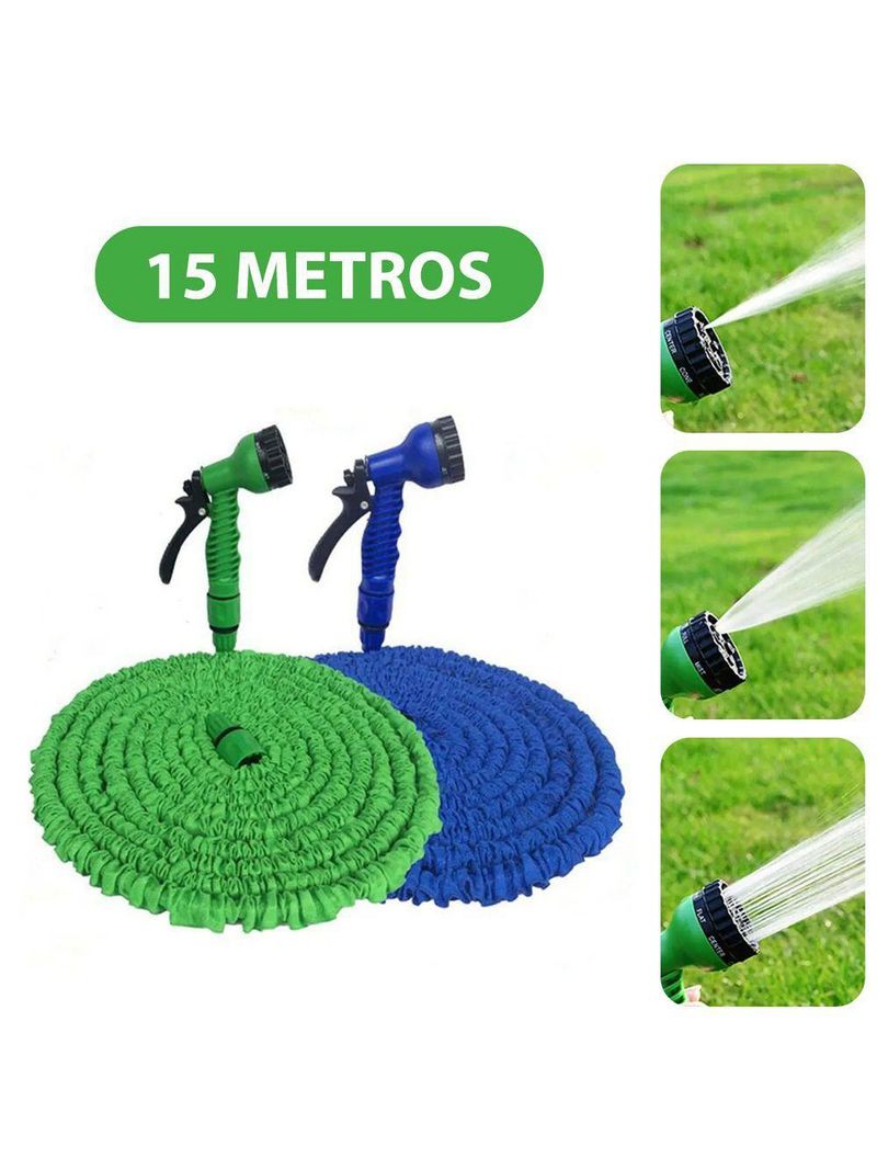 Mangueira Jardim Expansível 15 Metros Resistente Jatos D água Com Gatilho 7 Jatos verde