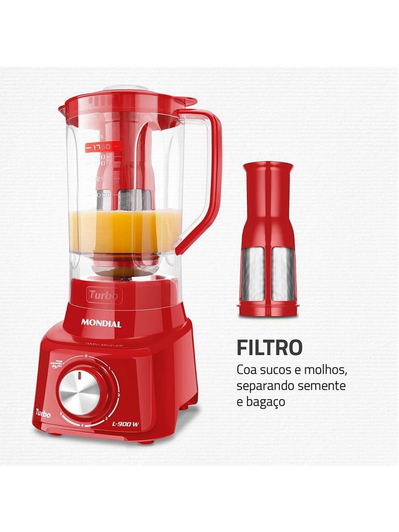 Liquidificador mondial turbo l900 vermelho 900w com 5 velocidades