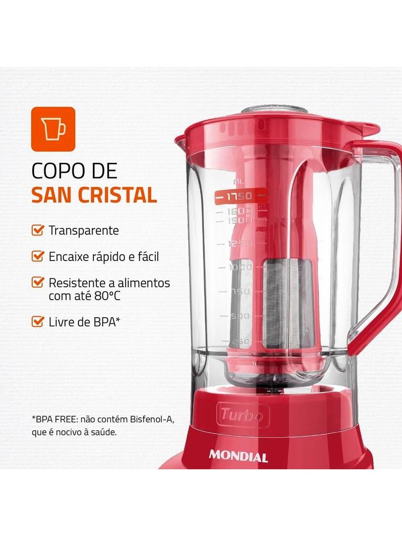 Liquidificador mondial turbo l900 vermelho 900w com 5 velocidades