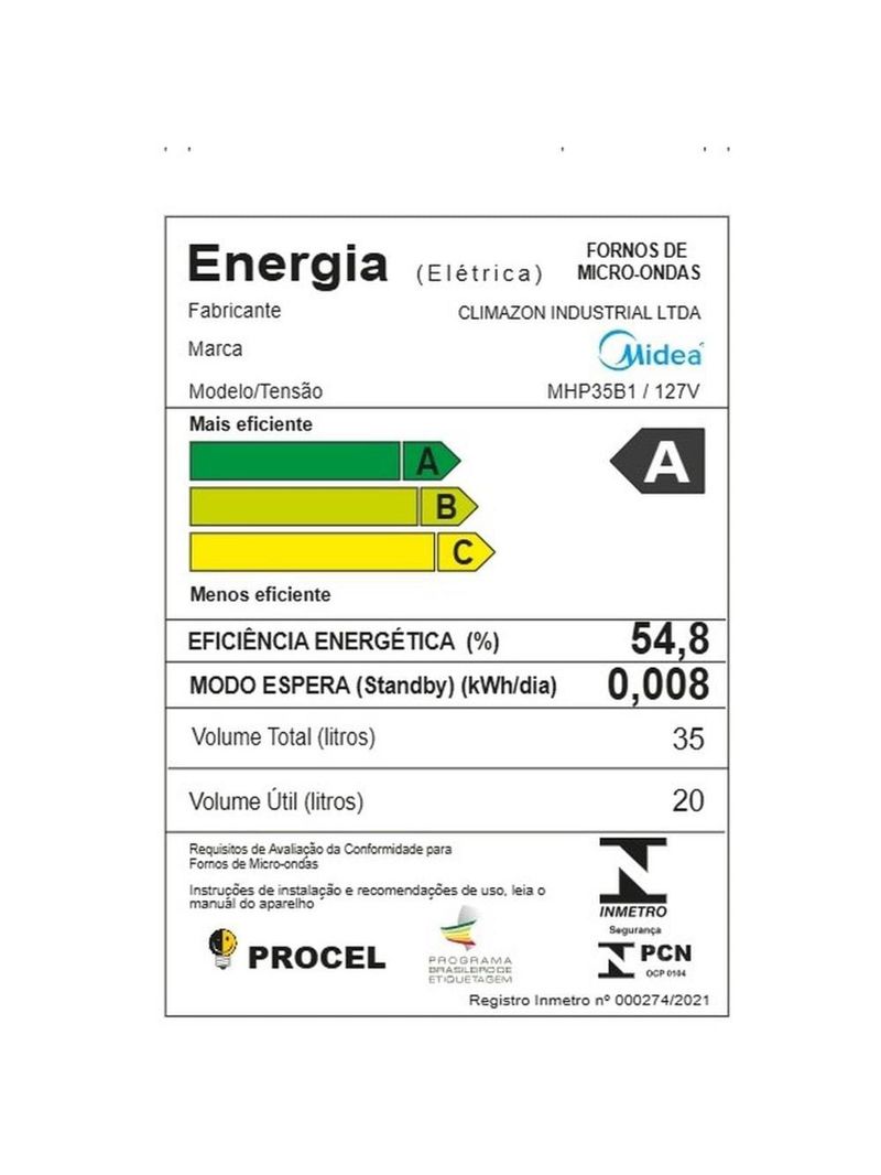 Forno micro-ondas midea mastercook mhp35b 35l masterclean 10 níveis de potência branco