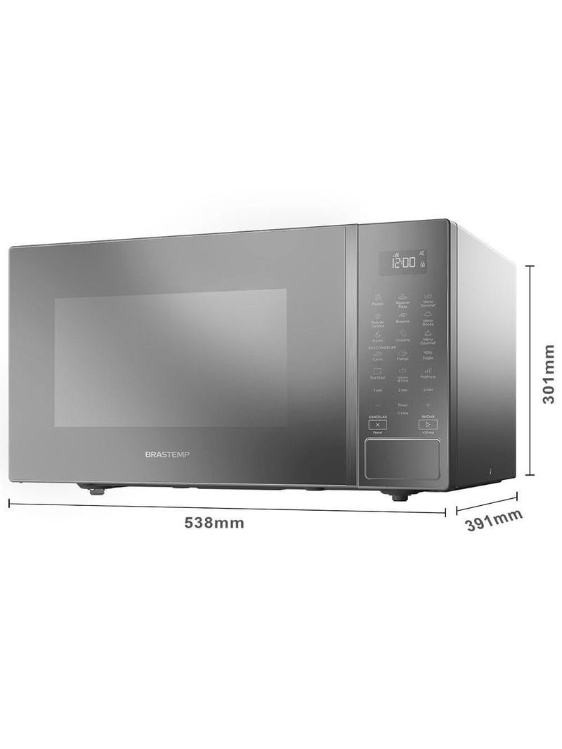 Forno de micro-ondas brastemp bms46ar alta capacidade com 18 receitas pré-programadas 32l - prata