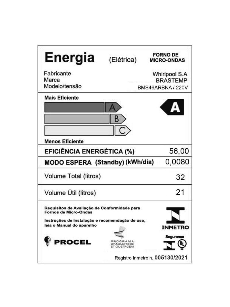 Forno de micro-ondas brastemp bms46ar alta capacidade com 18 receitas pré-programadas 32l - prata