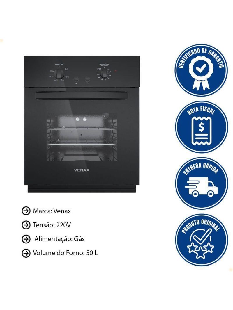 Forno De Embutir Venax á Gás 50l Totale Nero Giii Glp 220V 26019