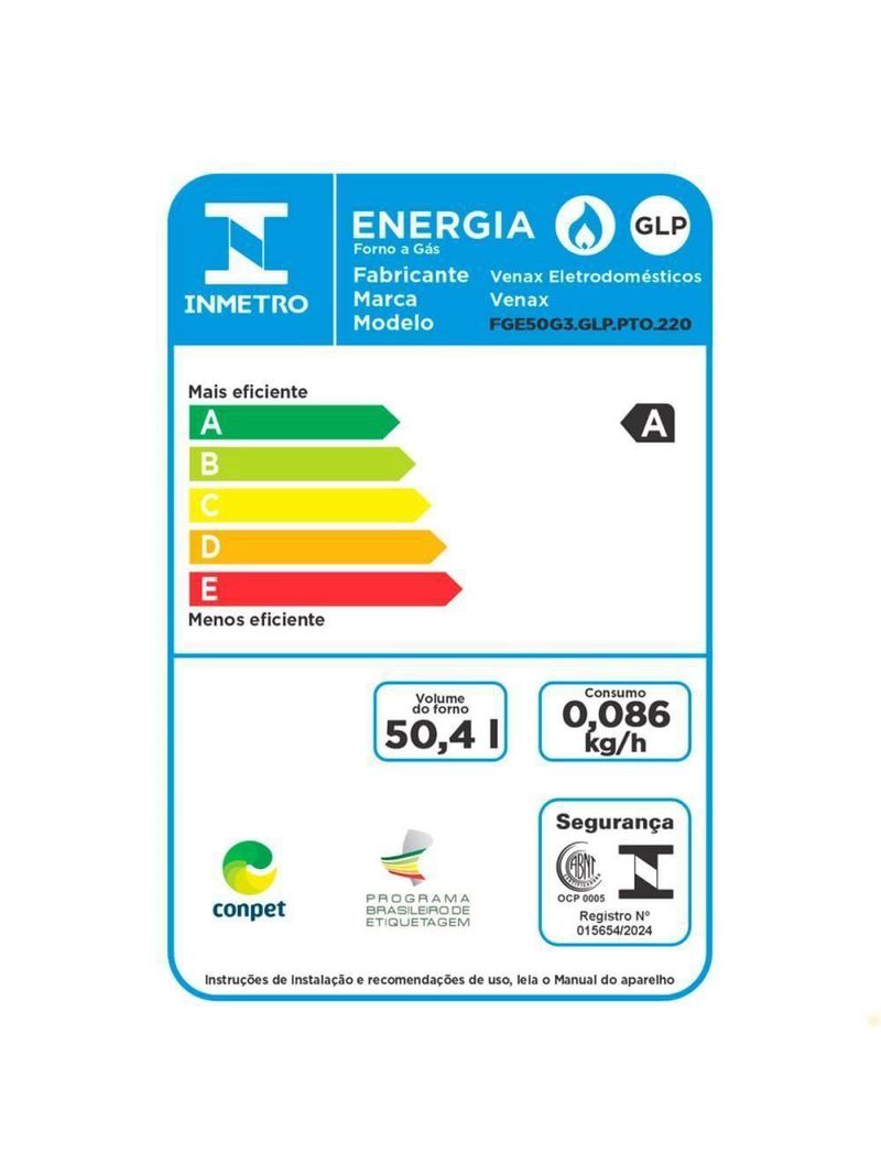 Forno De Embutir Venax á Gás 50l Totale Nero Giii Glp 220V 26019