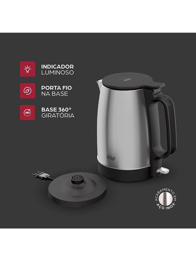 Chaleira elétrica wap prosdócimo wce2 com capacidade de 2l – inox/preto
