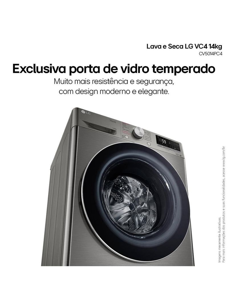 Lava e seca lg 14kg/8kg smart vc4 cv5014pc4 com inteligência artificial ai dd™ - inox