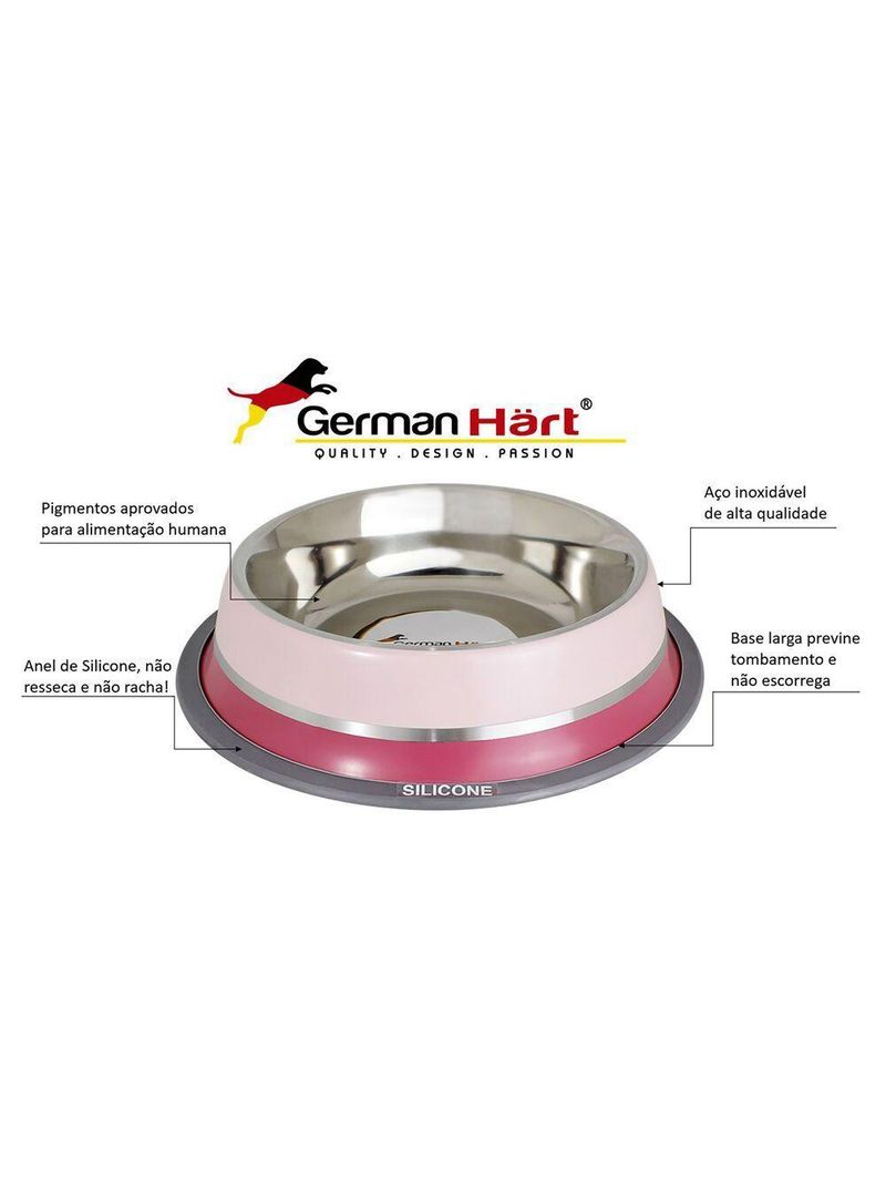 Comedouro Inox Dual Rosa G 850ml Para Pets - Germanhart