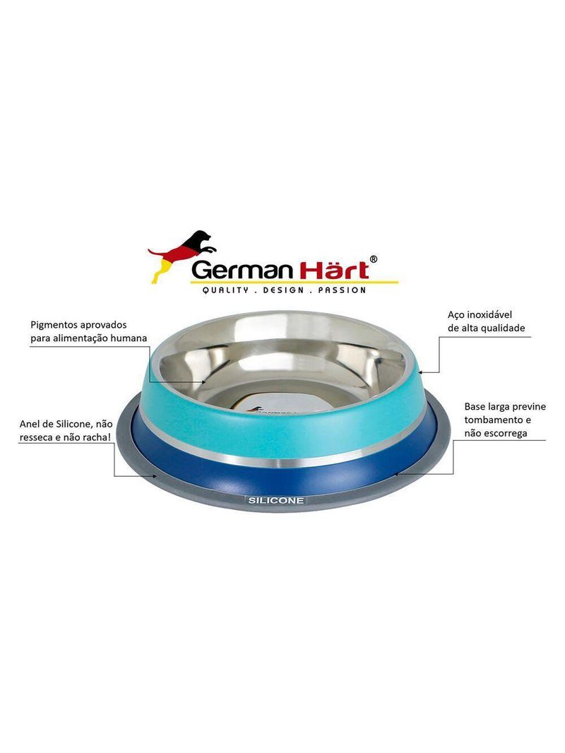 Comedouro Inox Dual Azul G 850ml Para Pets - Germanhart