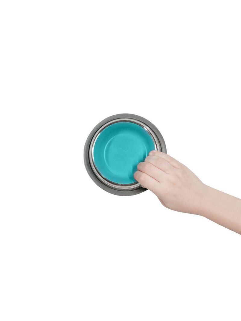 Comedouro Inox Premium Azul 210ml Com Base De Silicone Cães E Gatos