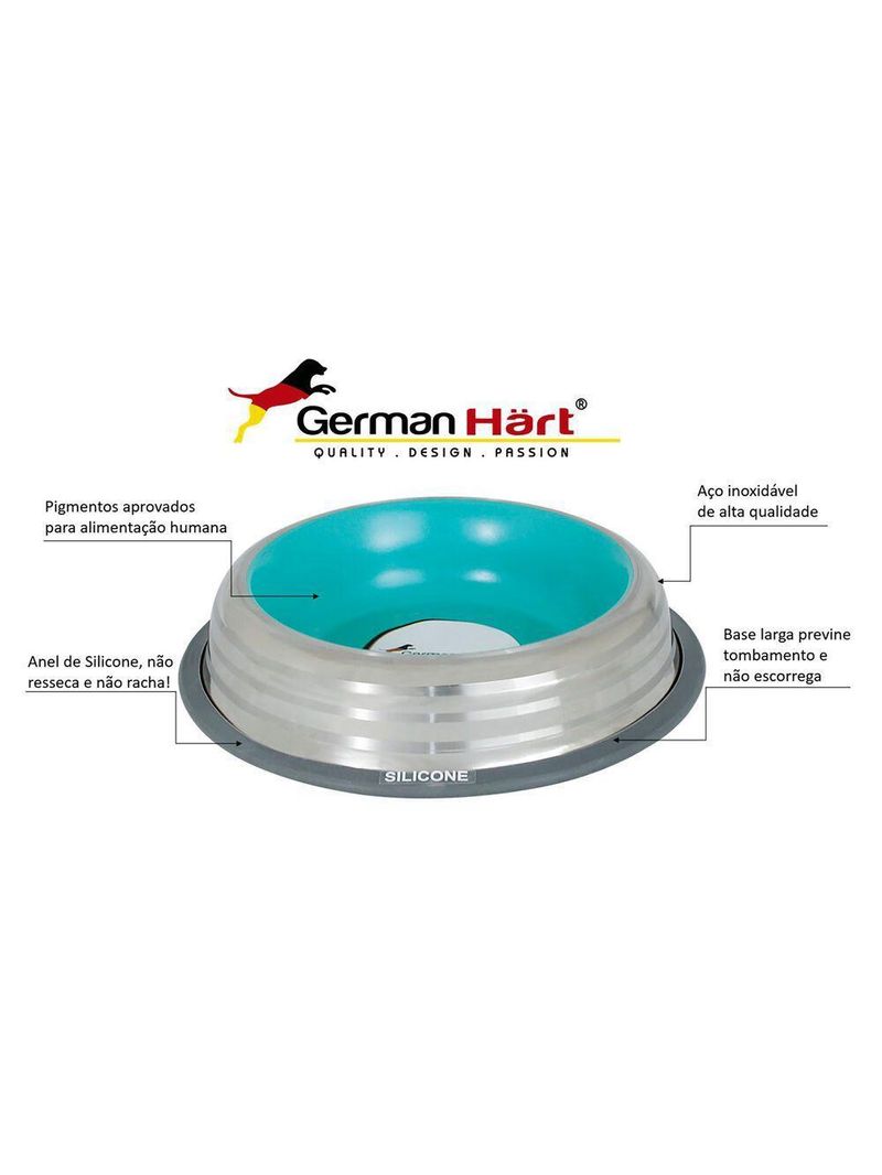 Comedouro Inox Premium Azul 210ml Com Base De Silicone Cães E Gatos