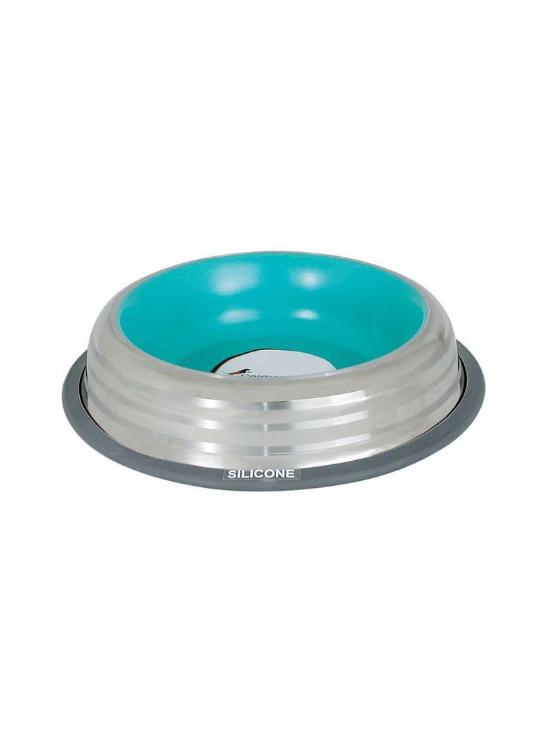 Comedouro Inox Premium Azul 210ml Com Base De Silicone Cães E Gatos
