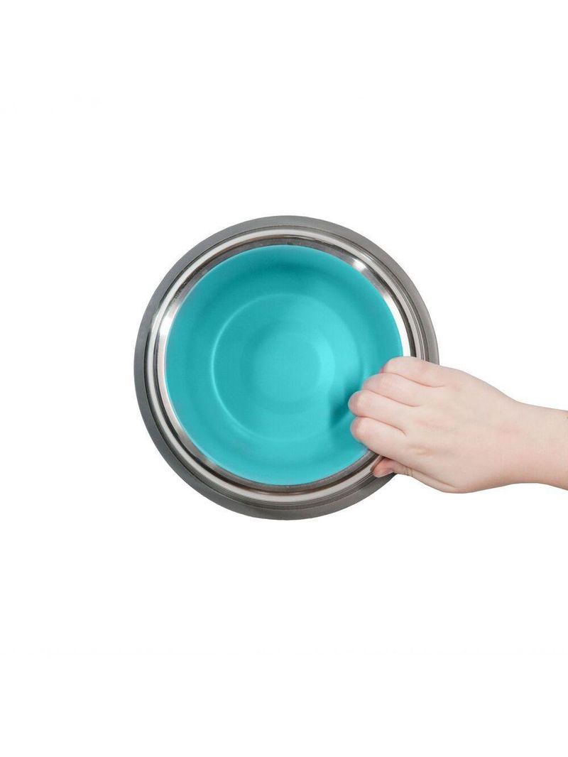 Comedouro Inox Premium Azul 850ml - Resistente, Antiderrapante E Fácil De Limpar