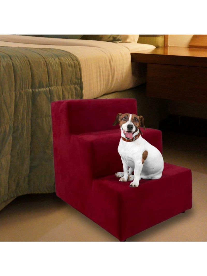 Escada Escadinha Pet Cachorro 3 Degraus Rampa Suede Dog Vermelho